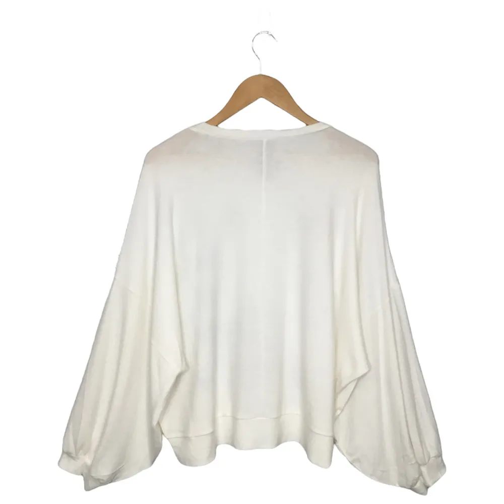 Go Couture Cartoon Butterflies Crew Neck Dolman Balloon Sleeve Sweater Ivory S - Image 6