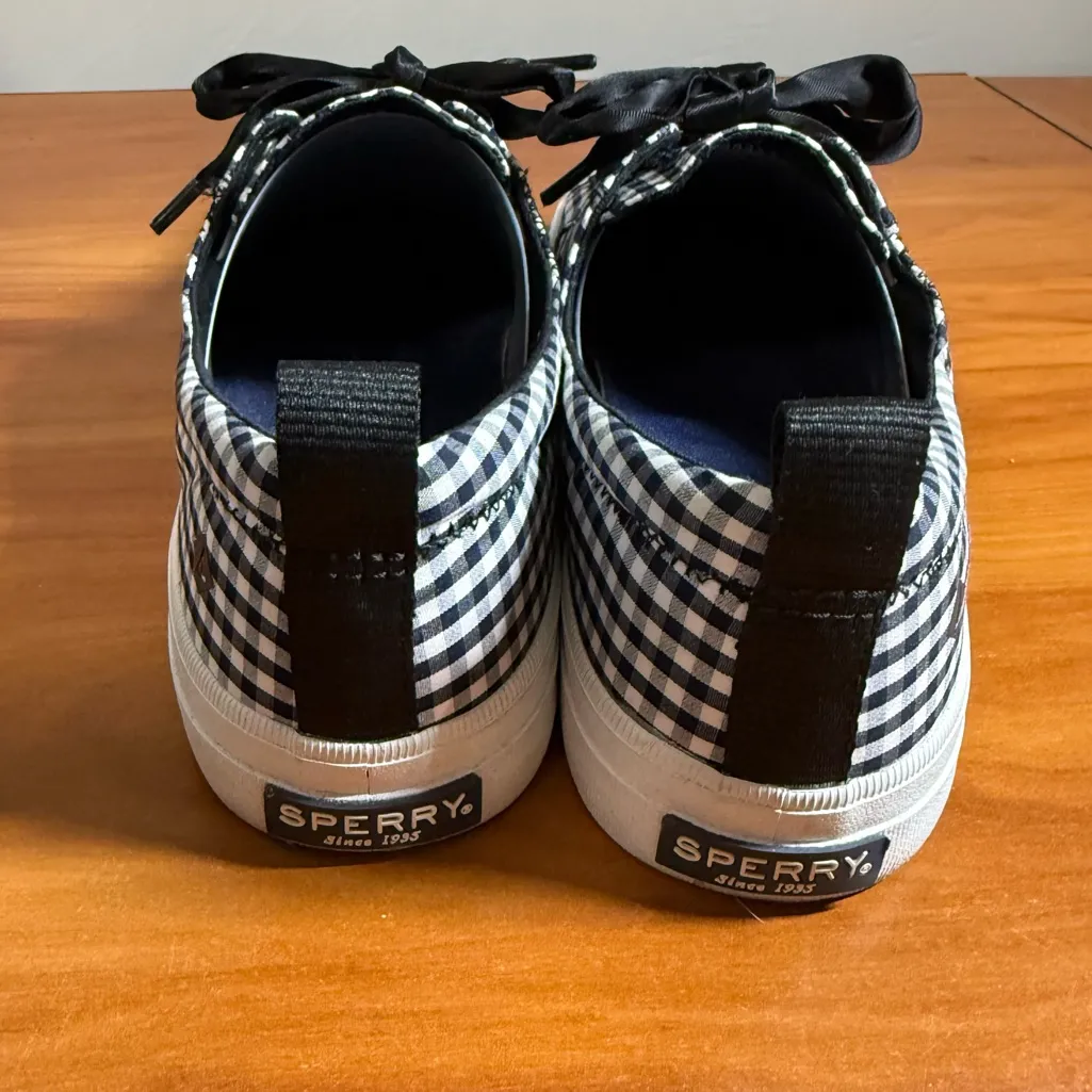 Sperry Crest Vibe Gingham Fashion Sneaker Black White Ribbon Spring Summer W7.5 - Image 4