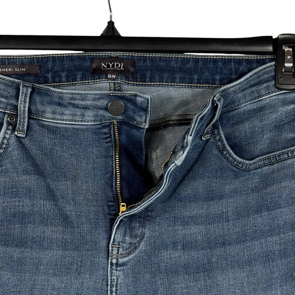 NYDJ SZ 16W Sheri Slim Jeans LiftXTuck Stretch Hi-Rise Zip-Fly Frayed Hems Blue - Image 3
