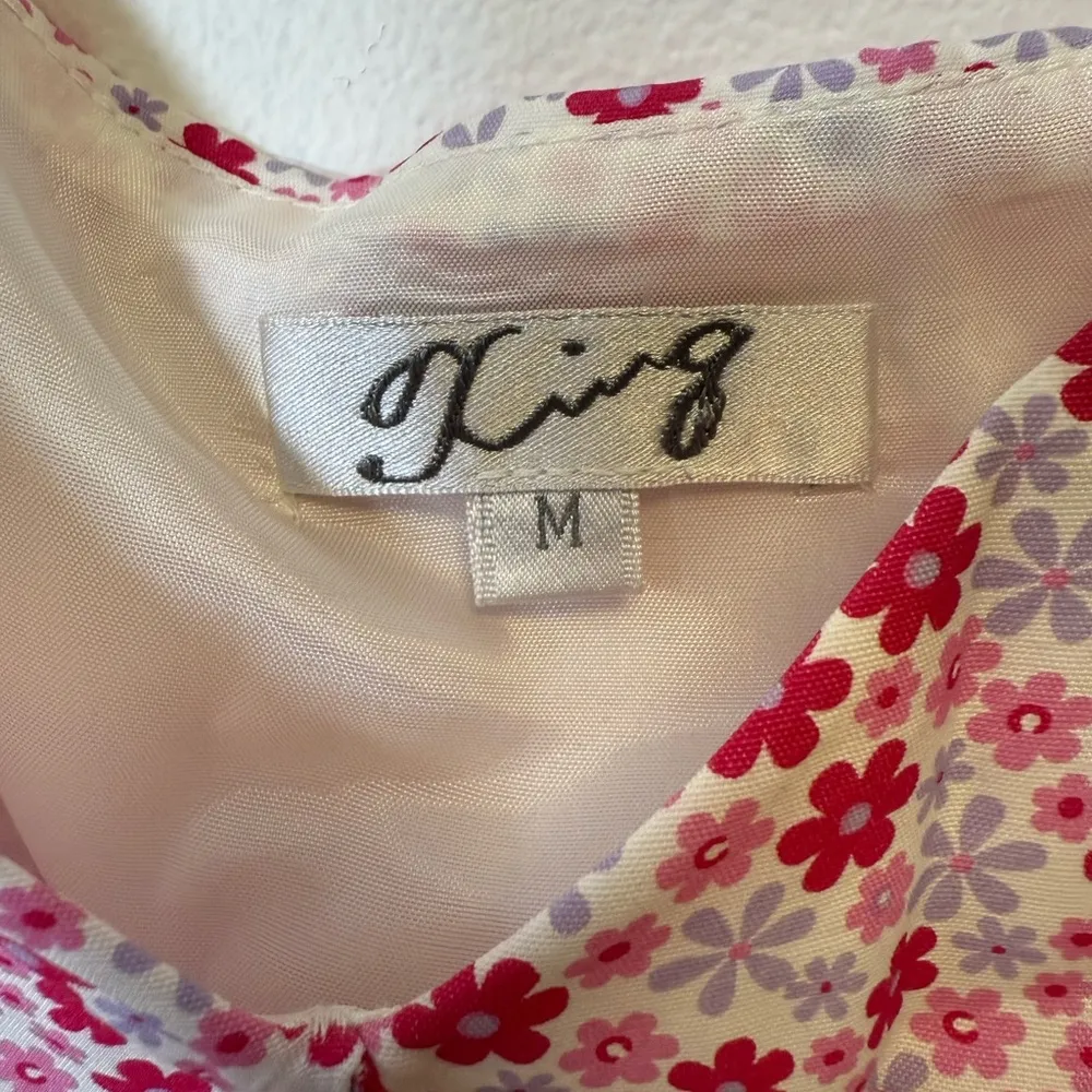 Floral Sundress Spaghetti Strap Ties Pink Purple Midi Length Womens Size Medium - Image 8