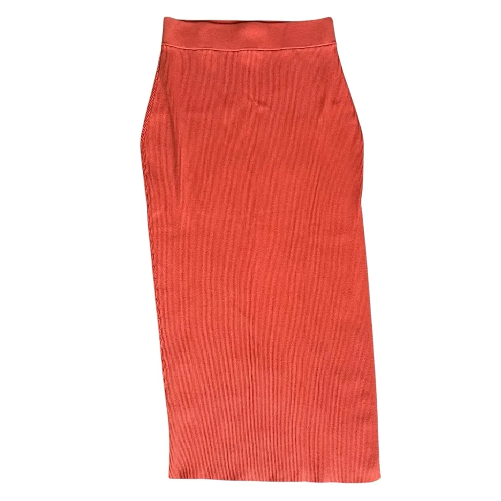 A.L.C. Women’s Mia Stretch Ribbed Knit Orange Midi Pencil Skirt Size Small - Image 2