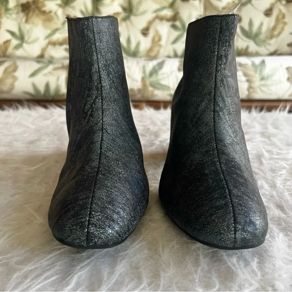 C Est 1946 Booties Ankle Black Silver Metallic 8 Block Heel Faux Leather Shimmer - Image 5