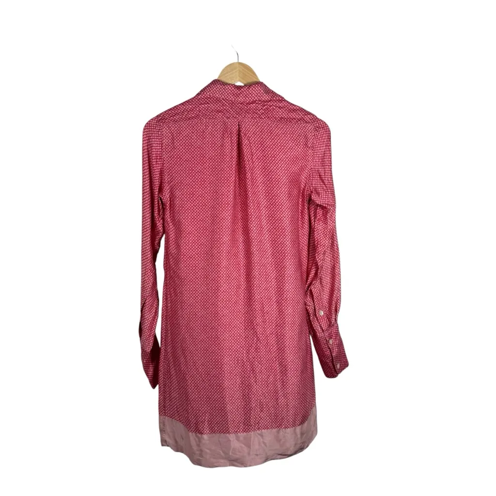 Nili Lotan Women’s Silk Geometric Button Down Shirt Dress Pink/Red S Red - Image 6