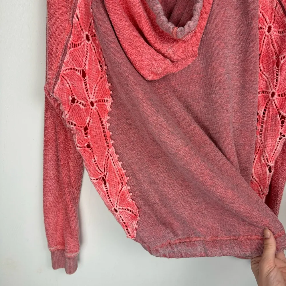 Free People Crochet Lace Hoodie Sz Small Coral Pink - Image 16