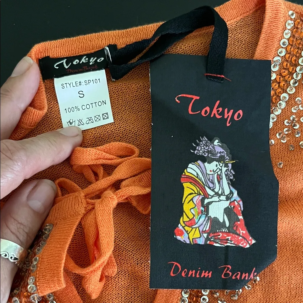 Tokyo Denim Beaded Long Sleeve Top Orange - Image 2