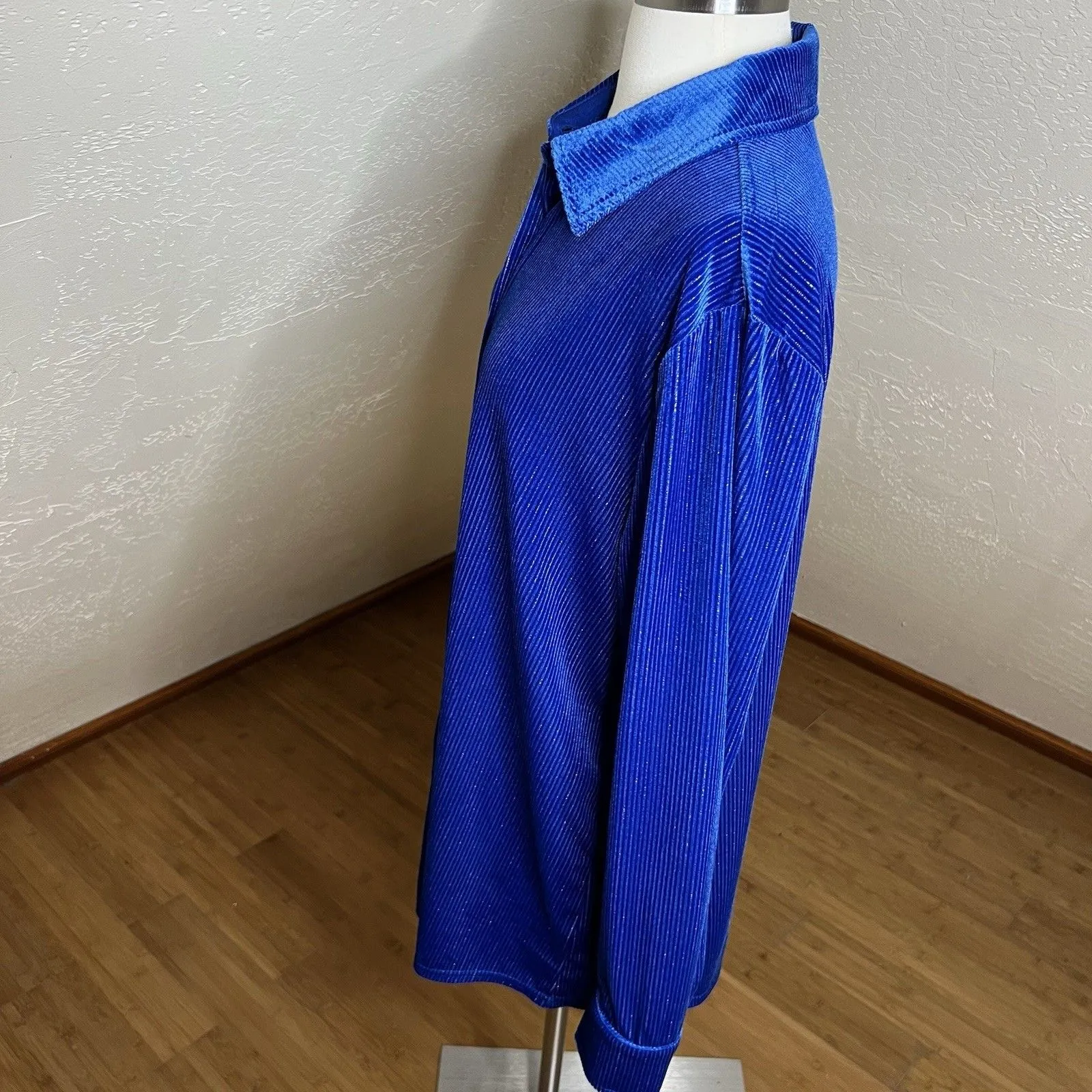 Soft Surroundings Velvet Boyfriend Tunic Top Womens L Blue Glitter Button Down - Image 8