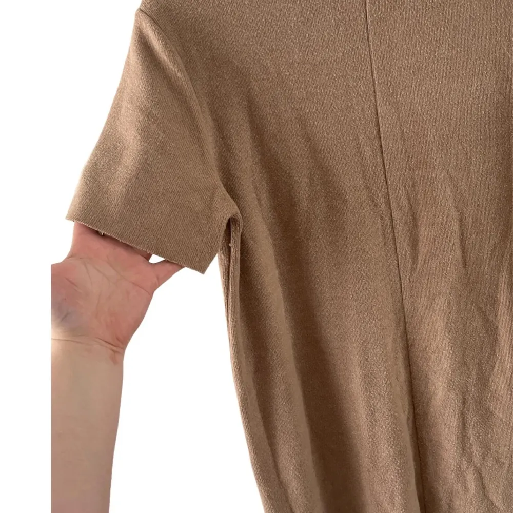 Zara Trafaluc Ribbed Collared Beige Sweater Dress Short Sleeved Size Large - Image 4