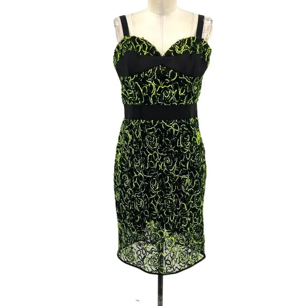 MILLY Neon Webbing Corset Dress Black Green Size‎ 10 - Image 3