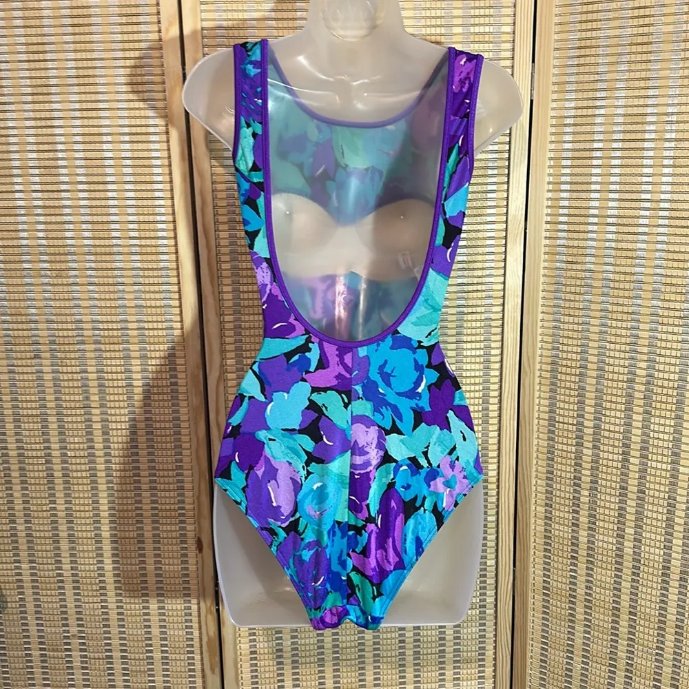 Sun Streak Vintage 1970s Blue Floral One Piece Bathing Suit Swimsuit Size 6 - Image 10