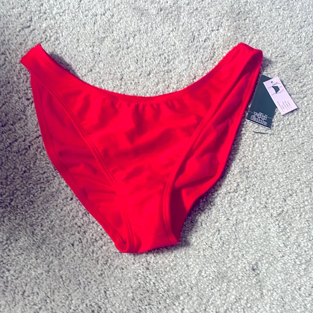 Wild fable ribbed ridged low rise cheeky swim bottoms cheery red L new - Image 3