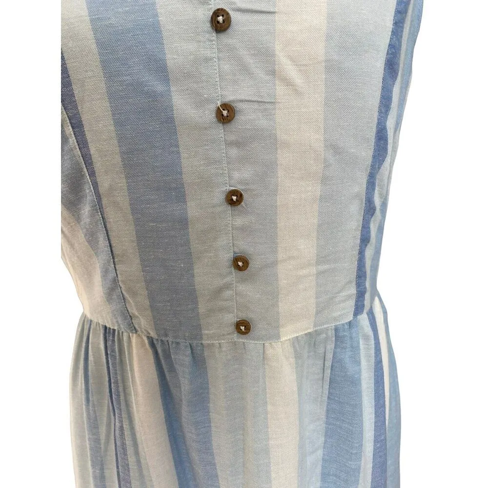 New Joie Linen Blend Stripe Dress Spaghetti Strap Blue Mommy & Me 10 w/ headband - Image 5
