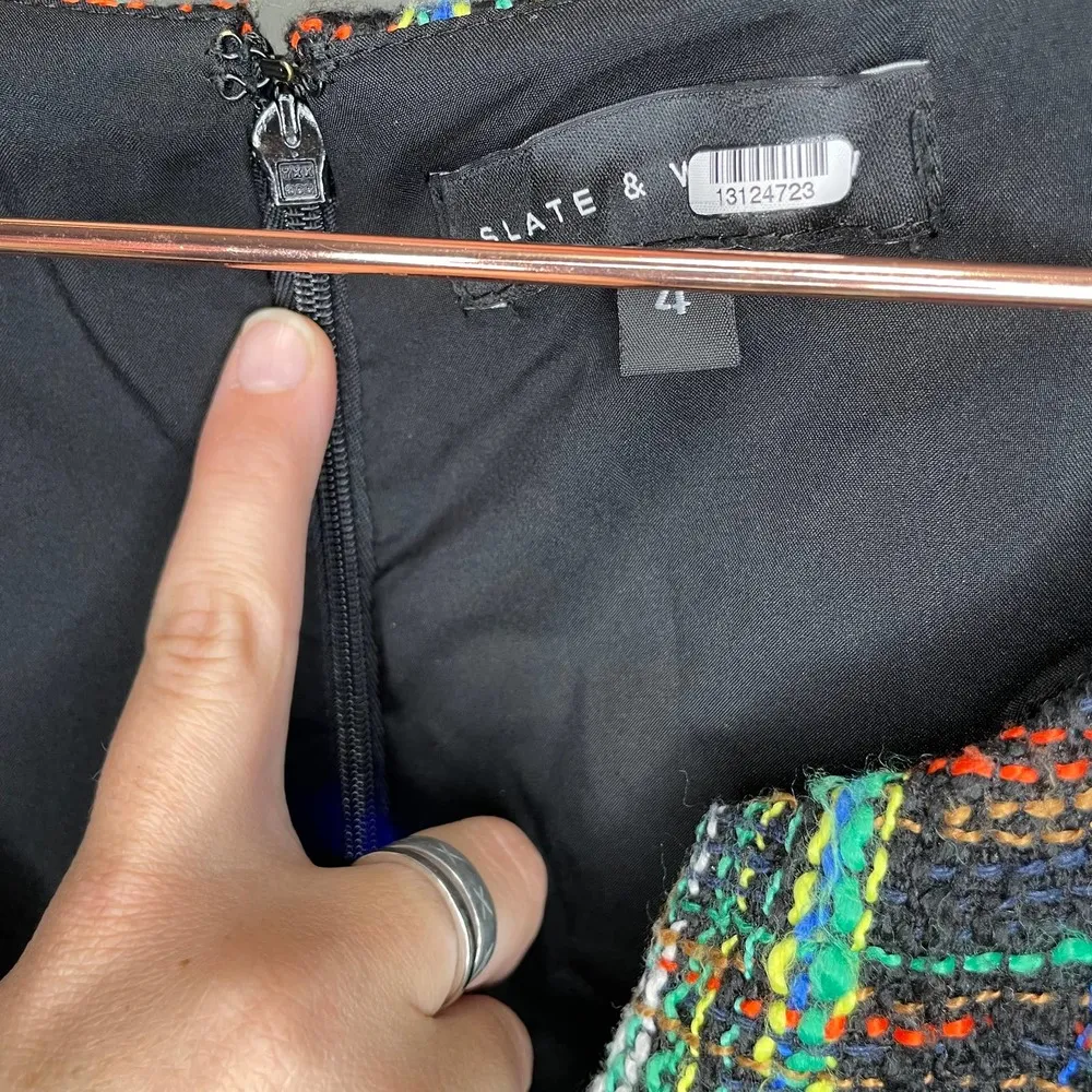 Slate & Willow Classic Plaid Green w/ Neon Stripe Accents Tweed Sleeveless Dress - Image 8