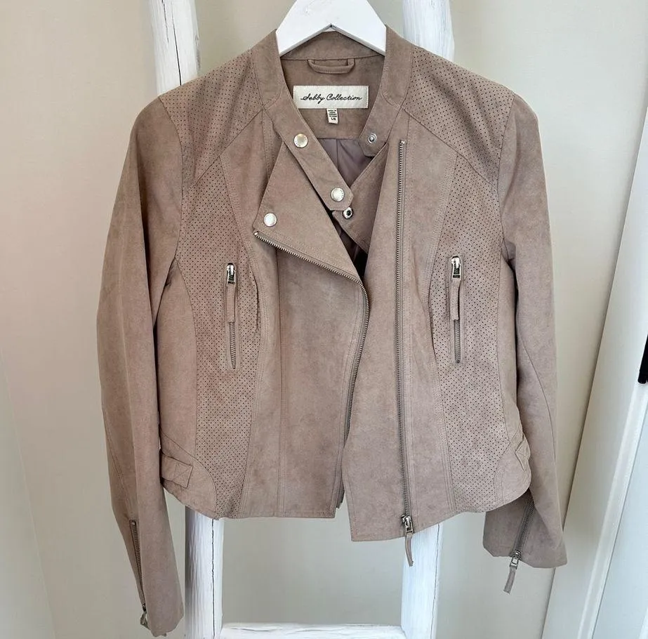 Collection Women’s Faux Suede Moto Jacket Taupe Size Large - Image 14