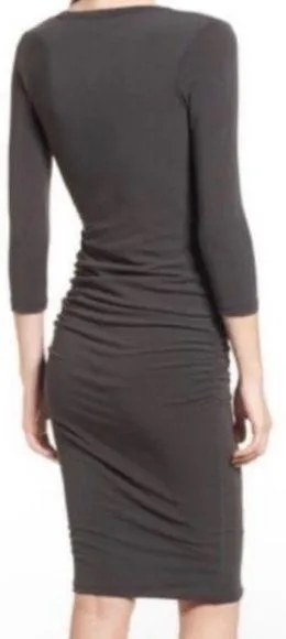 JAMES PERSE Gray Ruched Long Sleeve Midi Dress Size 2 Medium - Image 2