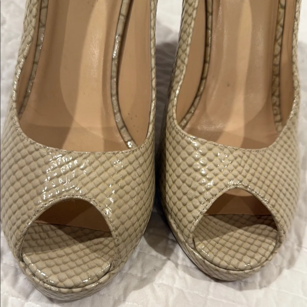 Cole Haan Cream Textured Peep-Toe Heels - Image 3