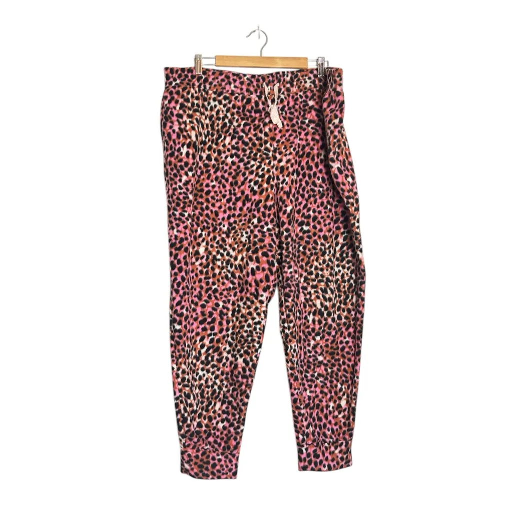 Cuddl Duds Pink Black Leopard Print Fleece Cozy Pajama Lounge Jogger Pants - Image 3
