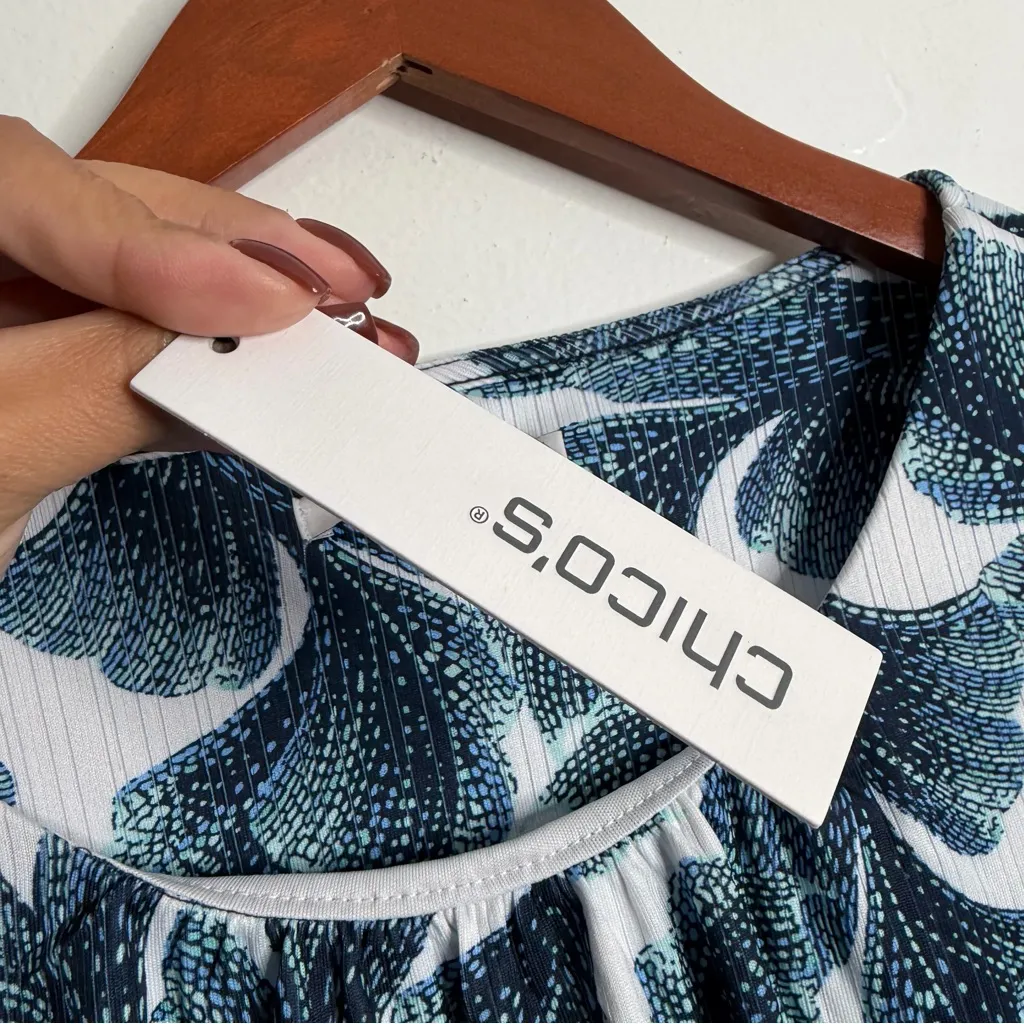 NWT Chico’s Knit Top Drift Gathered Neck Top Passport Blue XXL Chico’s 4 Stretch - Image 4