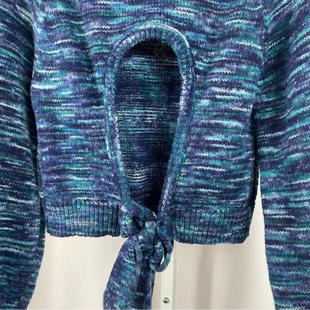 Vanilla Star Large Back Cut Out Tie Yoga Chunky Crop Sweater Jewel Tone Boho - Image 3