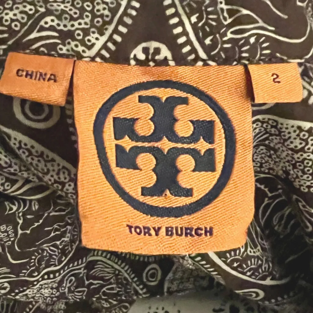 Tory Burch Tunic Dress Brown Elephant Print Size 2 100% Cotton V-Neck - Image 11