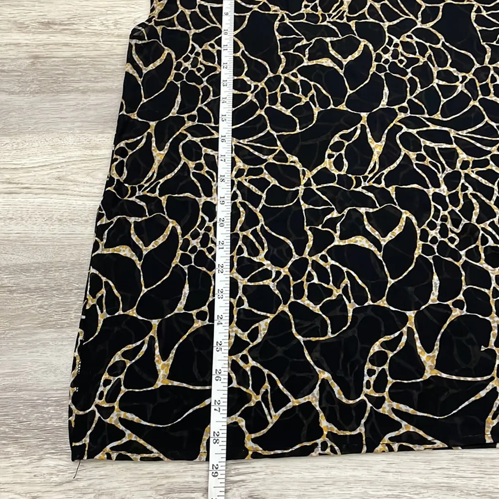 Black & Gold Print Sheer Women’s Short Sleeve Round Neck Long Blouse PL - Image 10