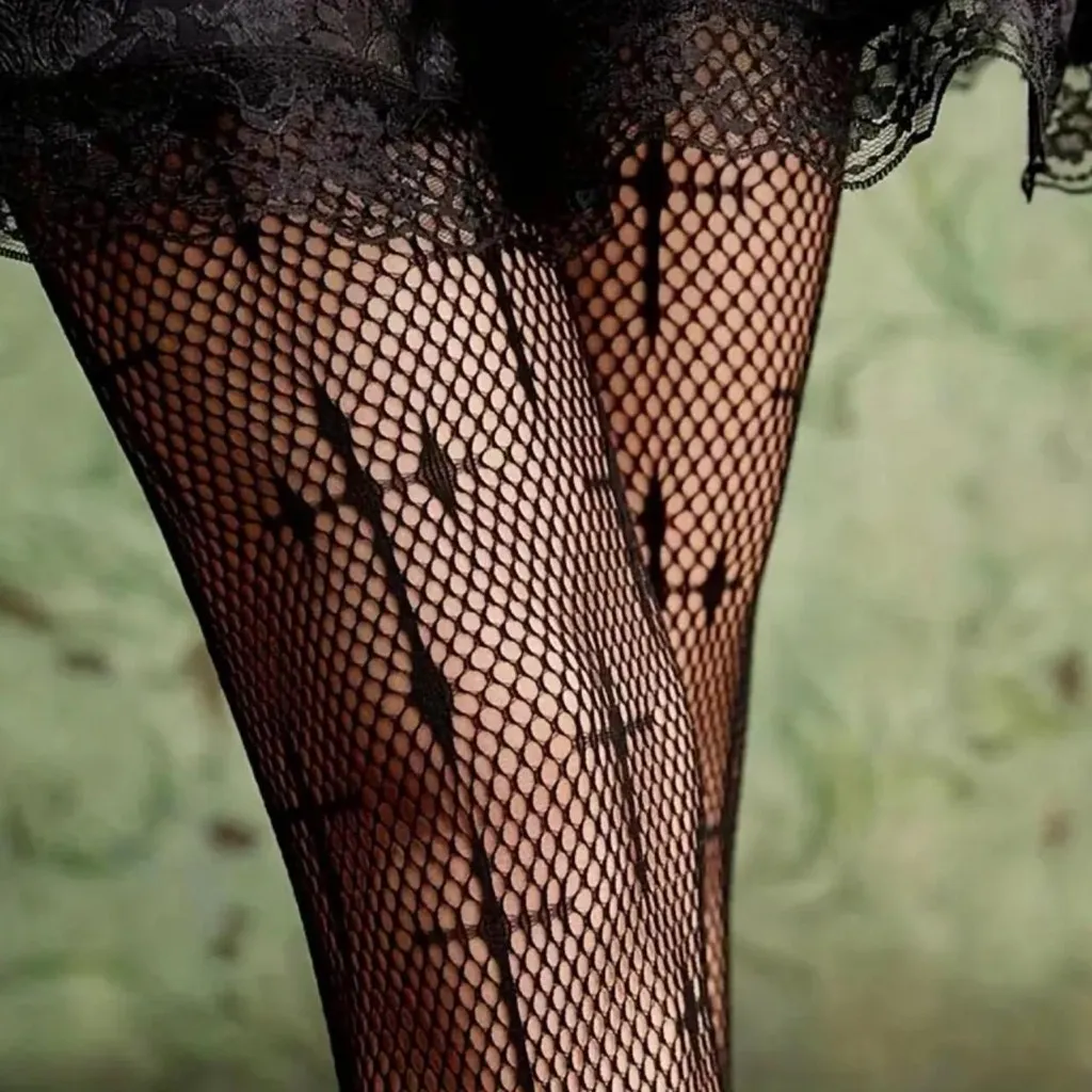 Cross Pattern Fishnet‎ Tights, Hollow Out High Waist Mesh Pantyhose One Size Black - Image 8