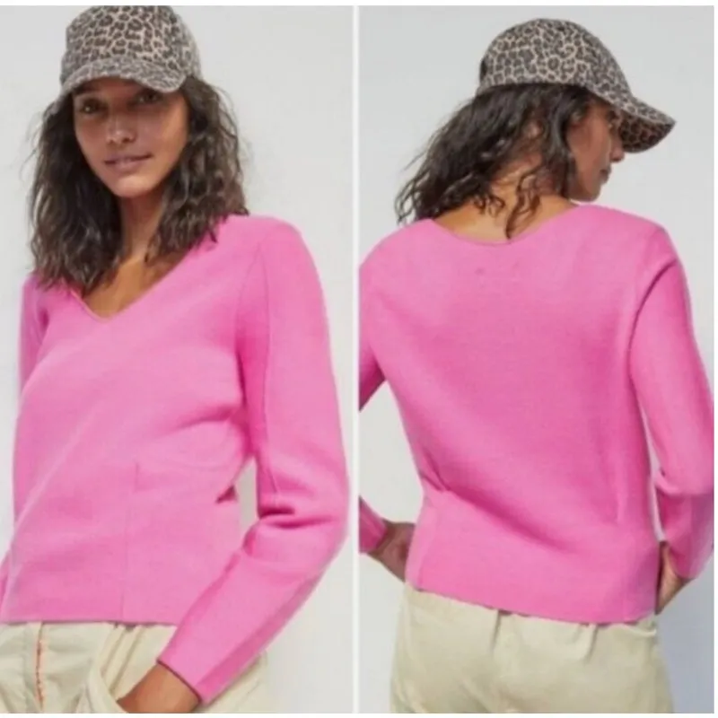 Maeve by Anthropologie Sweater XS Hot Pink Lupita Sporty Country Club Preppy - Image 2