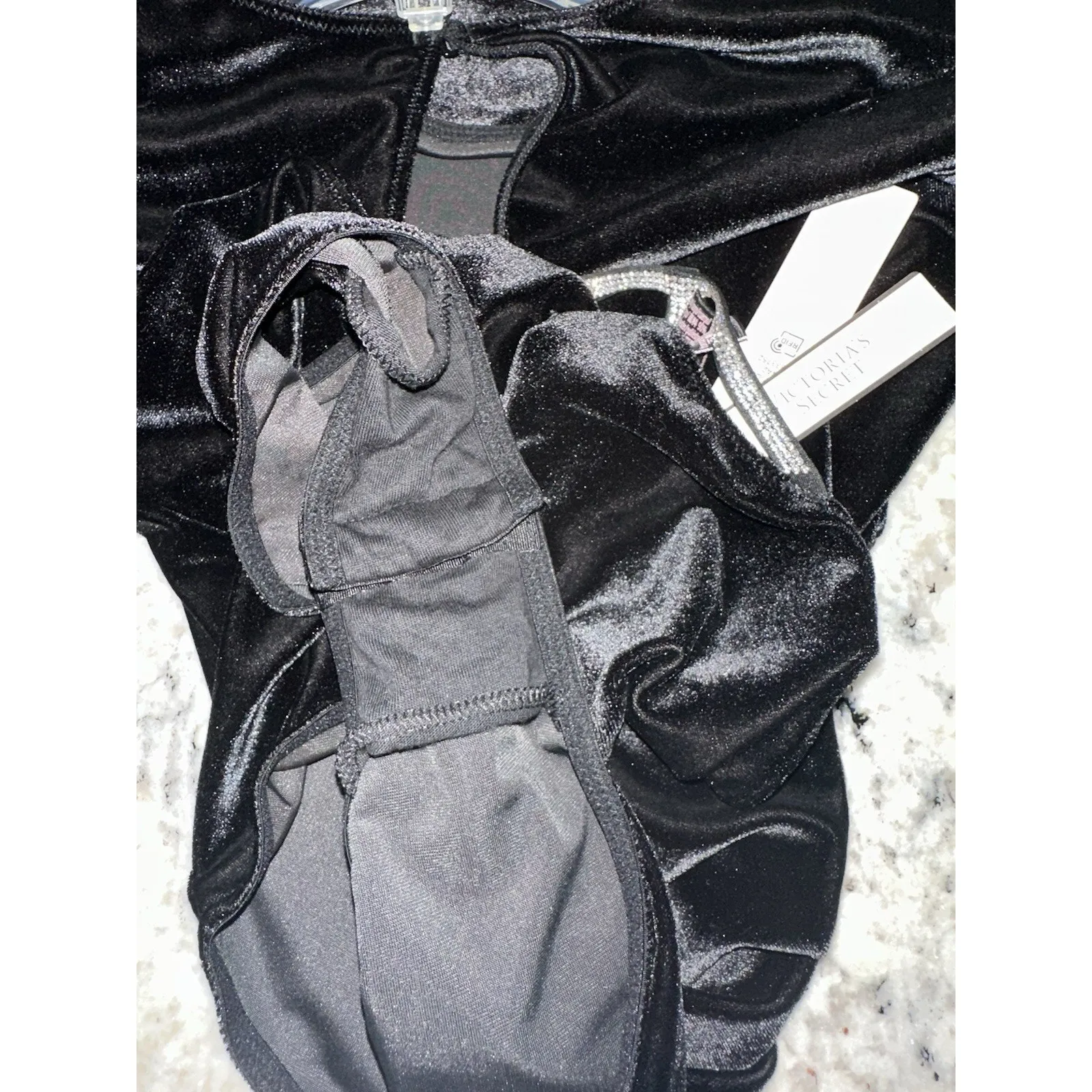 Victoria's Secret black velvet rhinestone back cutout bodysuit Size Large NWT - Image 8