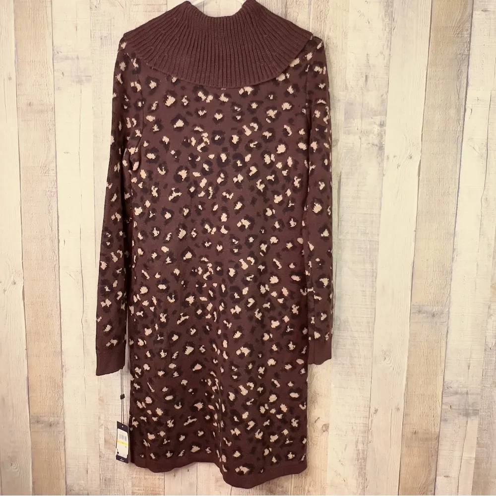 Tommy Hilfiger Cowlneck Size Medium Sweater Dress Leopard Print Brown & Tan - Image 3