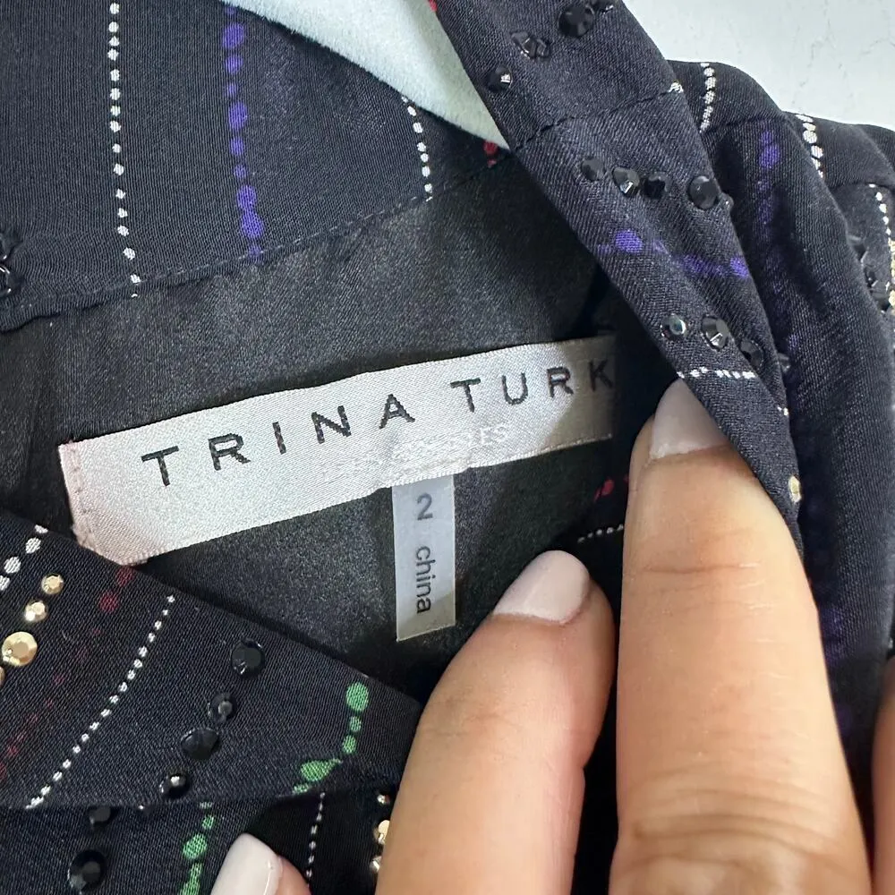 Trina Turk Logan Dress Mini Sleeveless Embellished Rainbow Stripe Size 2 - Image 4