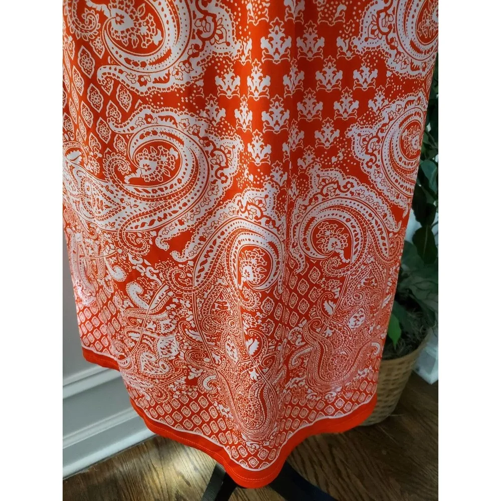 Just Love Womens Orange White Paisley Short Sleeve Knee Length Dress Size 3X - Image 4