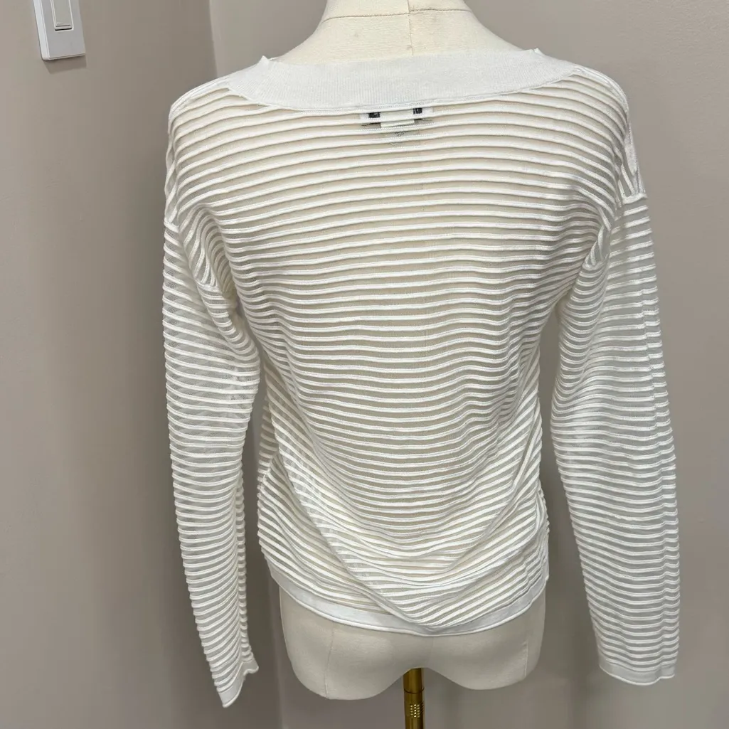 Club‎ Monaco White & Sheer Crew Neck Sweater XL - Image 3
