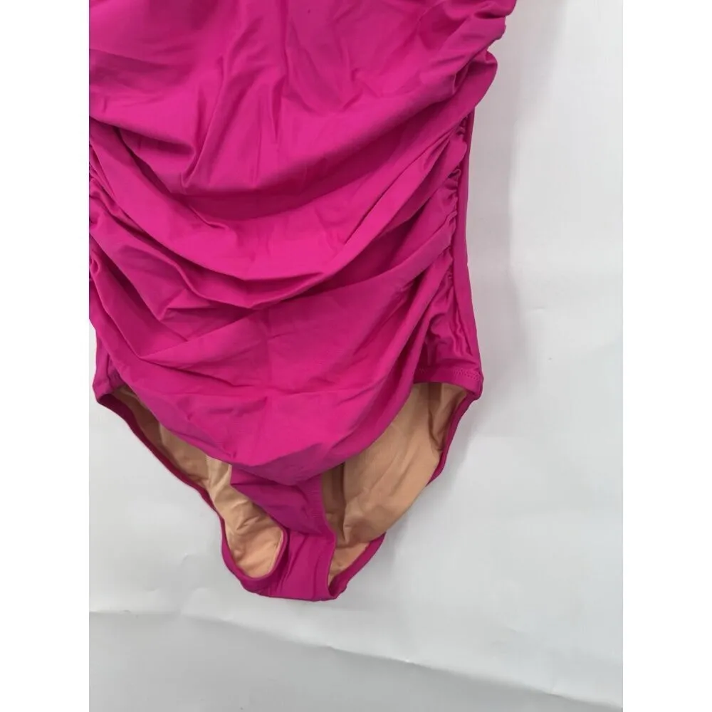J. Crew Women's SZ 8 Pink Ruched V-Neck‎ One-Piece Swimsuit Poolside NEW Resort - Image 7
