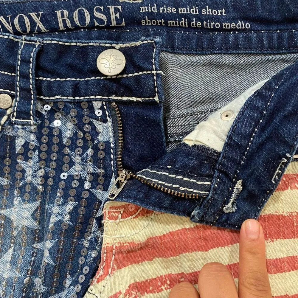 Knox Rose American Flag Sequin Denim Shorts Women’s Size 2/26 Mid Rise Distresse - Image 8