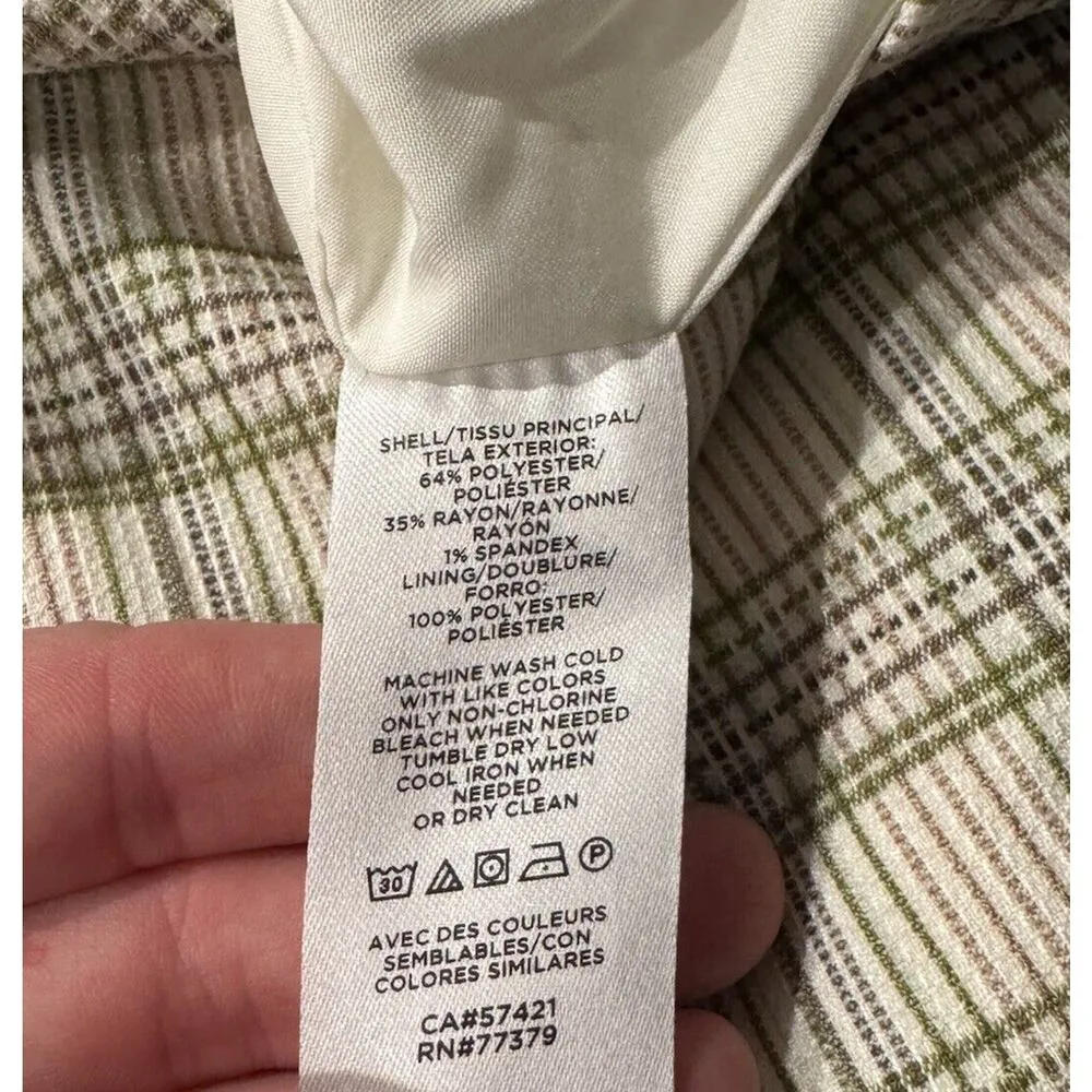Ann Taylor Short Pencil Mini Skirt‎ Womens 4P S Green Cream Plaid Lined Slit EUC - Image 9