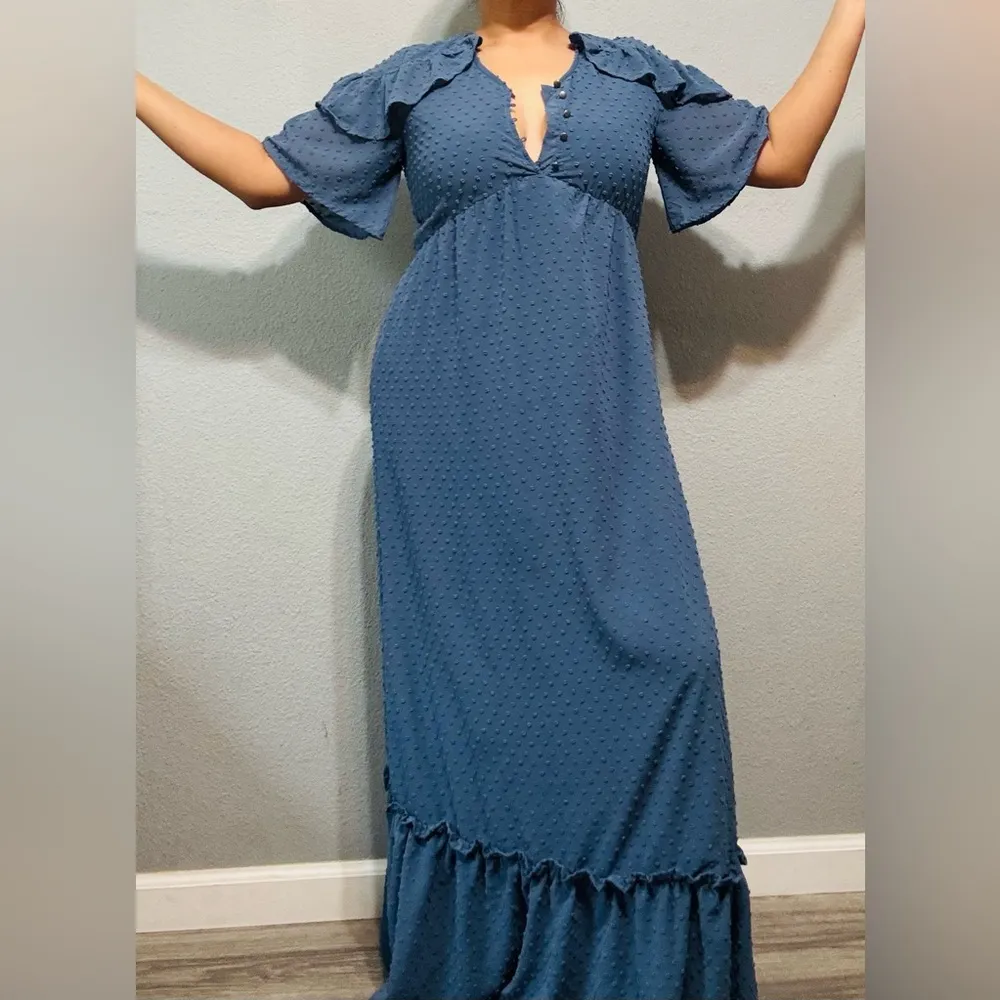 Orange Creek Women Homestead Dreamy Vintage Blue Ruffled Tiered Sundress Size S - Image 14