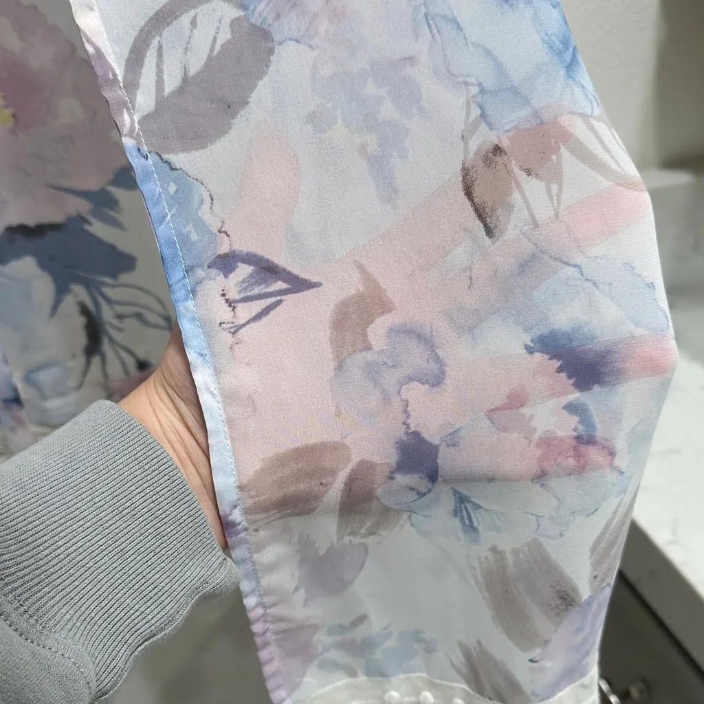 Floral Sheer Kimono with Lace Trim Blue - Image 2