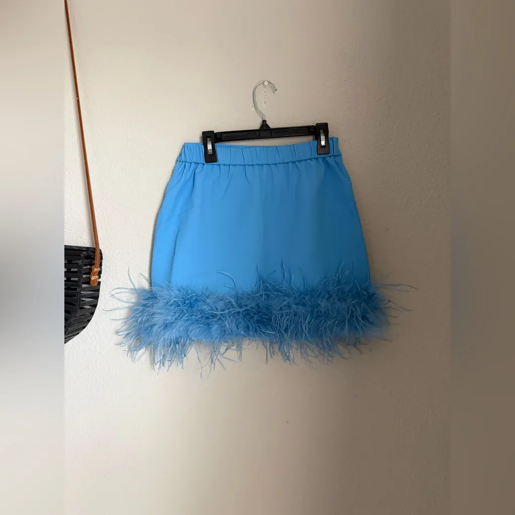 La' Ros Blue Feather Mini Skirt, Size Small - Image 3