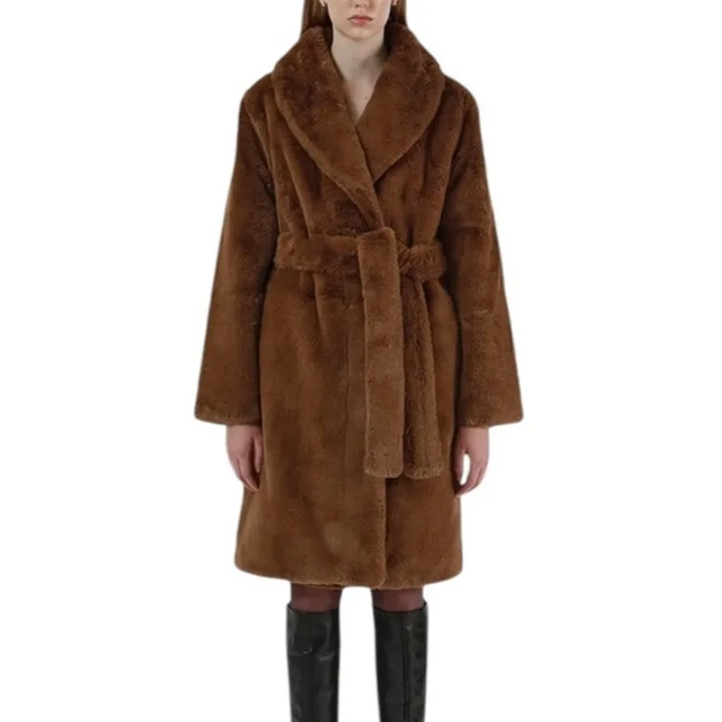 APPARIS Women's Faux Fur Vegan Belted Coat in Camel Size Large NWT MSRP $340 Brown - Image 11