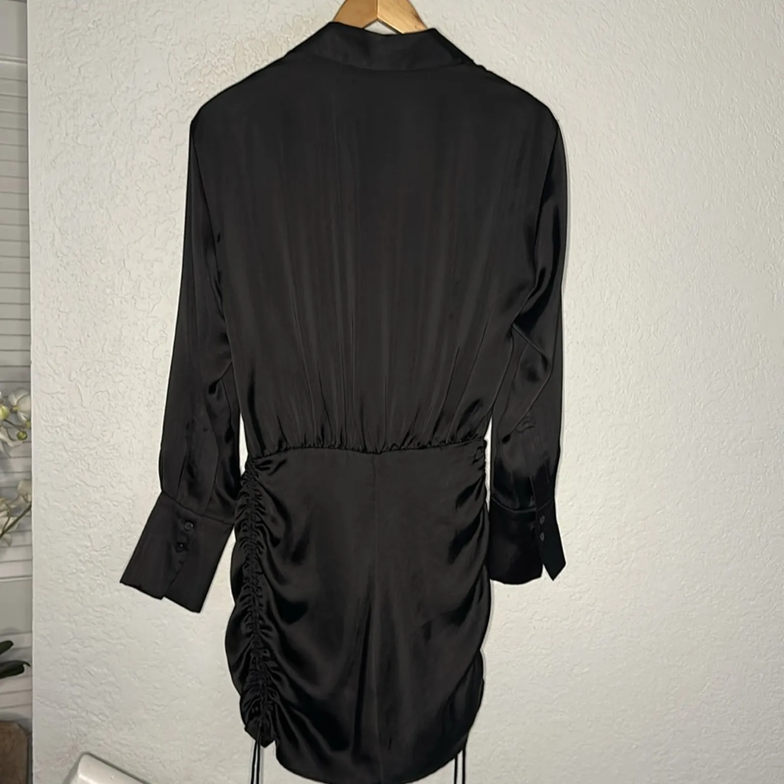 NEW Zara Draped Black Satin Effect Button Up Dress Ruched Tie Viral Date Night - Image 8