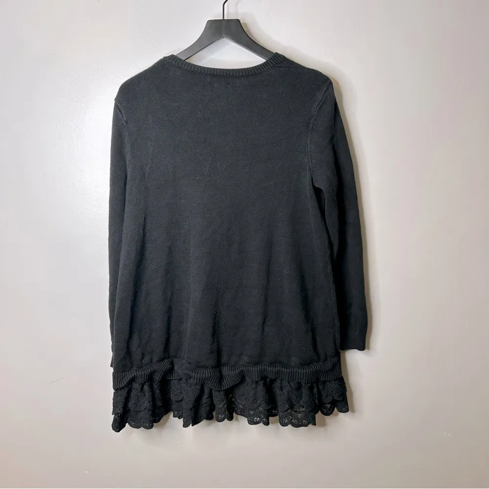 Matilda Jane Dark As Night Open Black Cardigan With Lace Ruffles Size L - Image 3