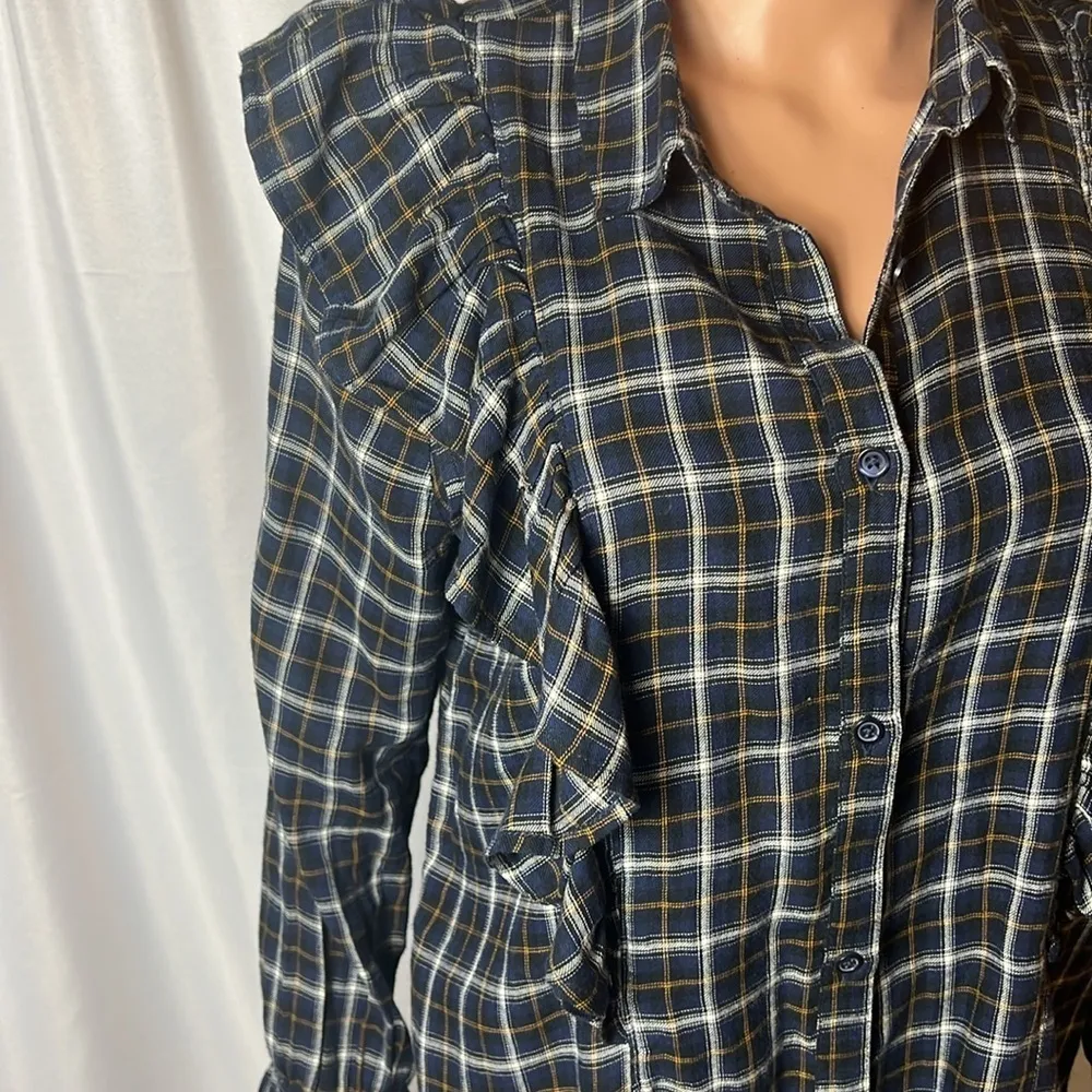 Abound  Flannel Button Down Plaid Size M with Ruffles Long Sleeve - Image 5