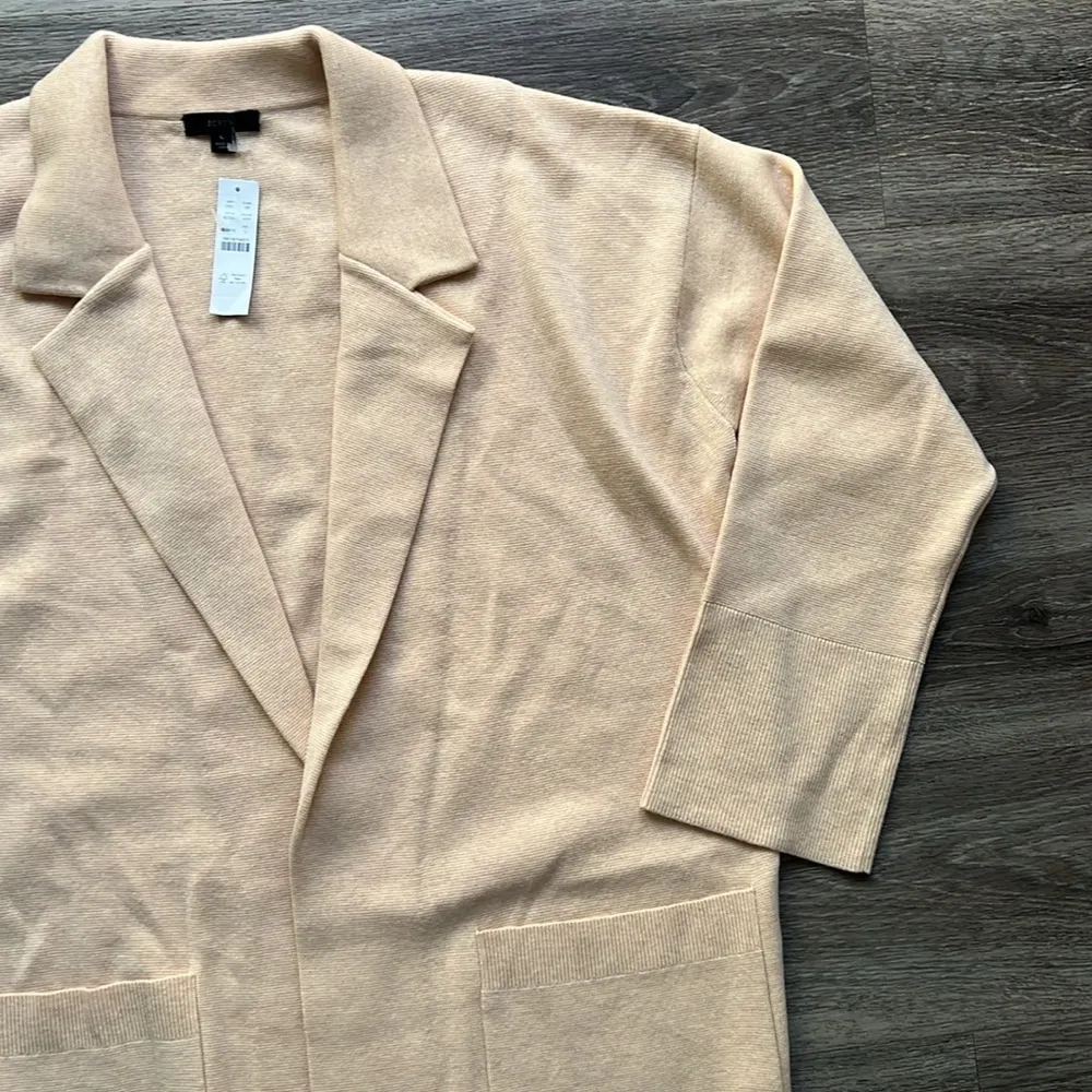 J Crew Women’s Beige Long Cardigan Neutral Minimalist Sweater Jacket Pockets New - Image 3