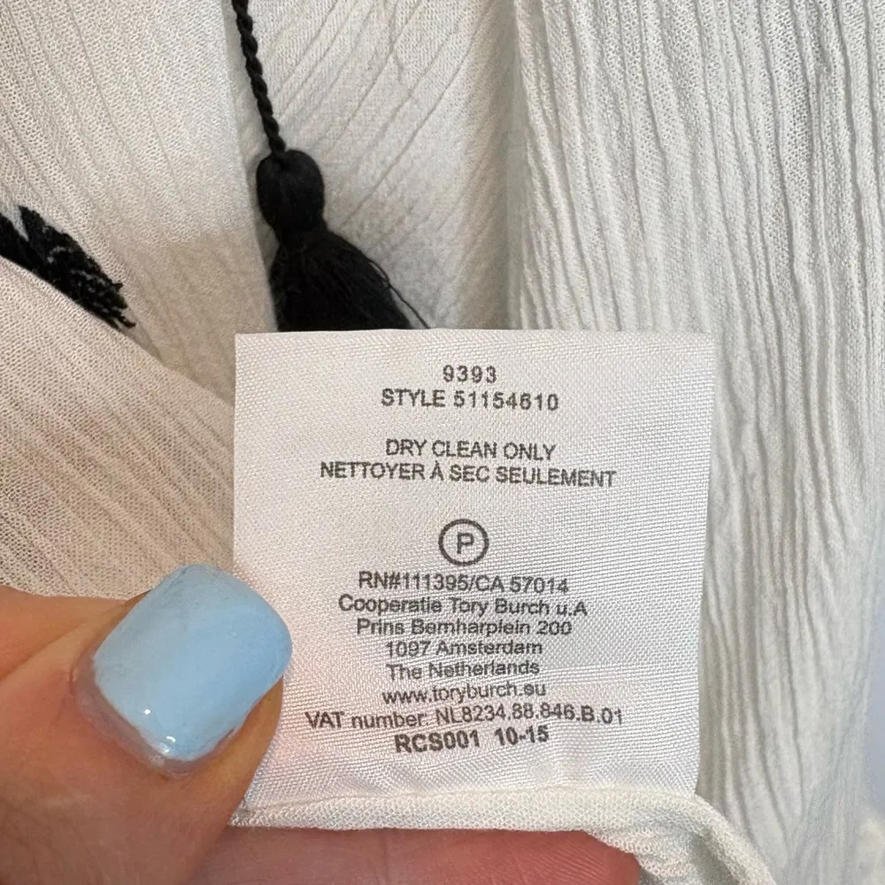 Tory Burch Embroidered Gauze Off Shoulder Smocked Tunic Cover Up Blouse Tassels - Image 4