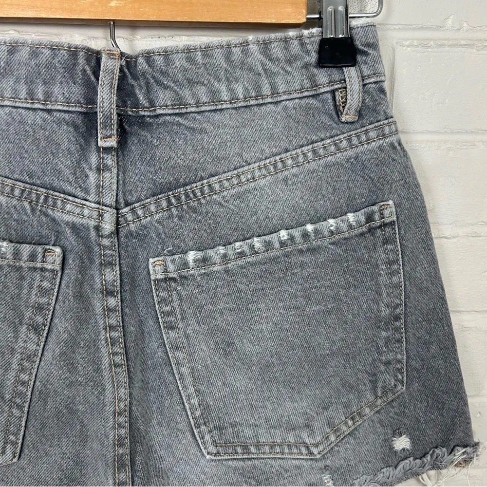 Zara Washed Grey Black Button Fly Distressed Denim Shorts Size 2 - Image 12