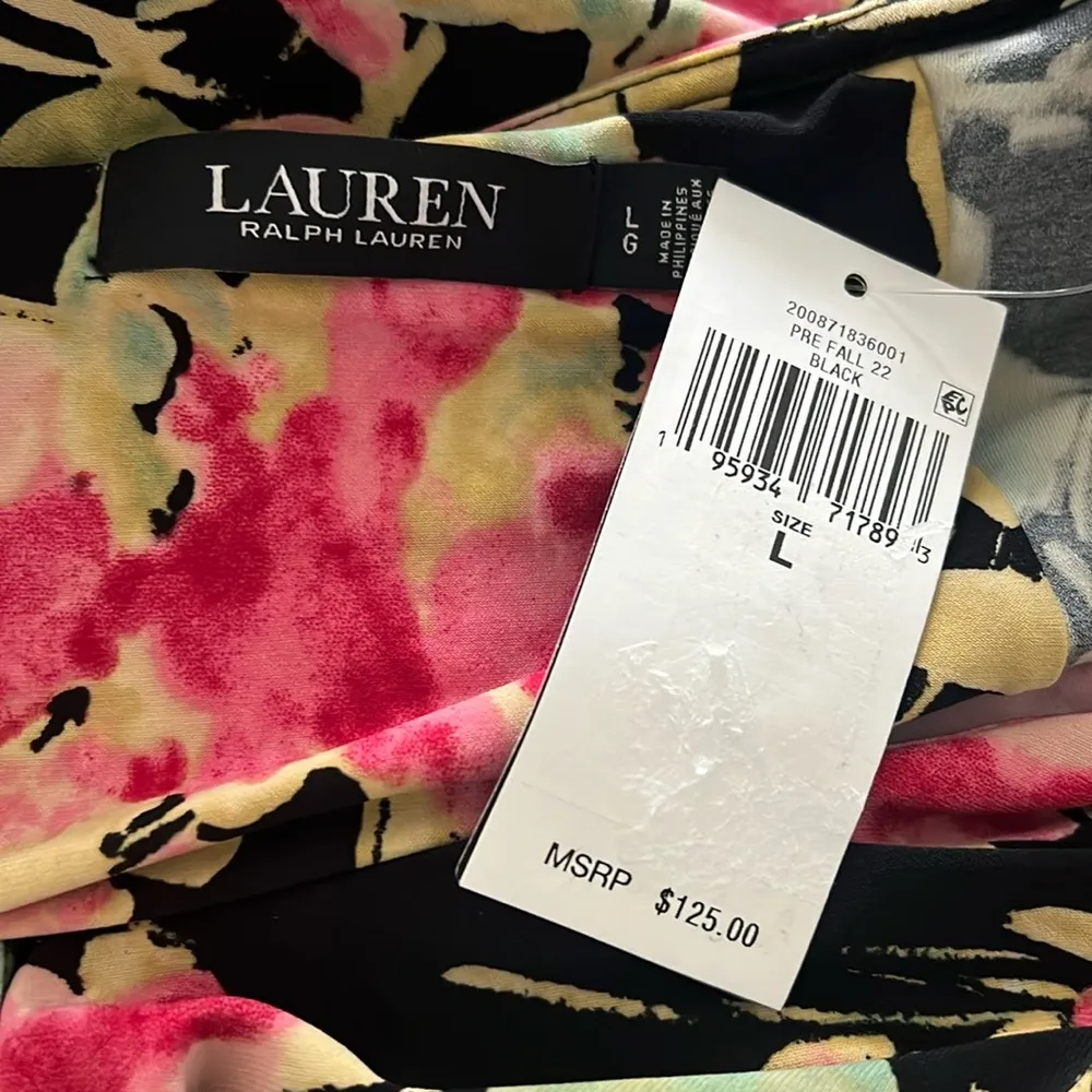 Ralph Lauren Floral Ruffle Trim Surplice Jersey Top in Black, NWT, Size L Orange Size L - Image 9