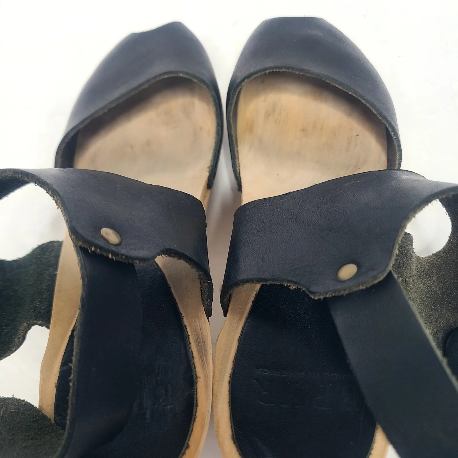 BRYR Clogs Size 38 Black Miranda Wooden Clog Sandals Leather Peep Toe Womens‎ - Image 8