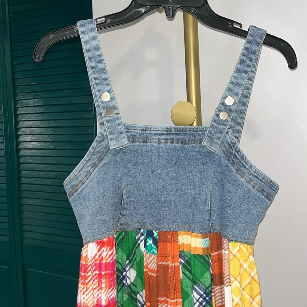 Denim Multi Fabric Pleated Suspender Maxi Dress (brand new) - Image 7