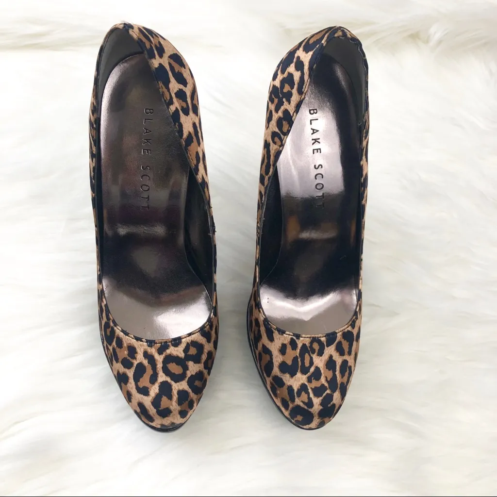 Blake Scott Leopard Print 5” Platform High heels Satiny Feel Size 5.5M Black - Image 2