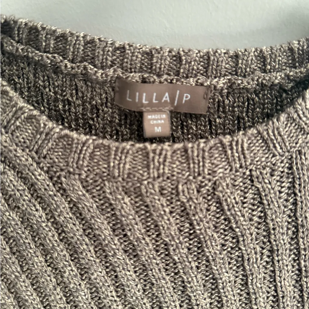 Lilla P Heathered Ribbed Crew Neck Sweater Brown Size M - Image 2