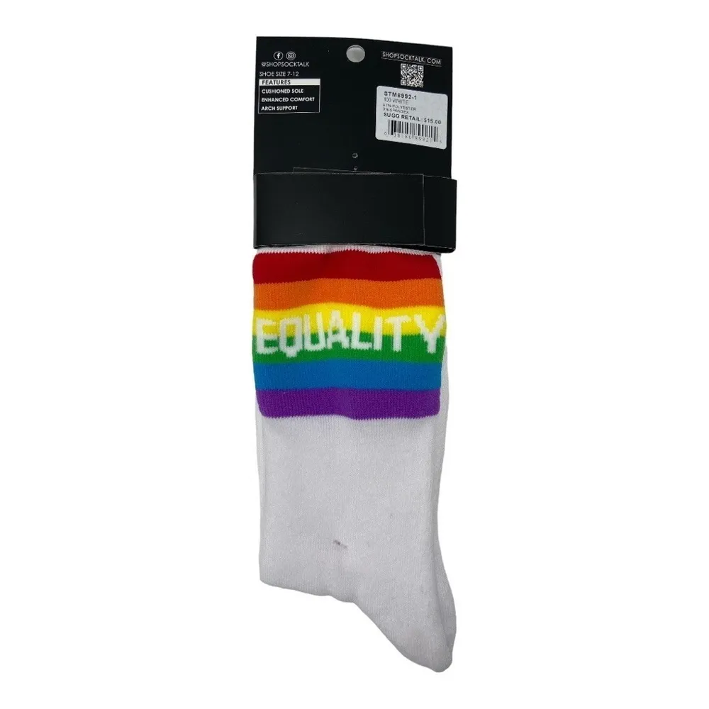 Shop Sock Talk Women's Rainbow Pride “EQUALITY” Festival Crew Socks NEW Red - Image 3